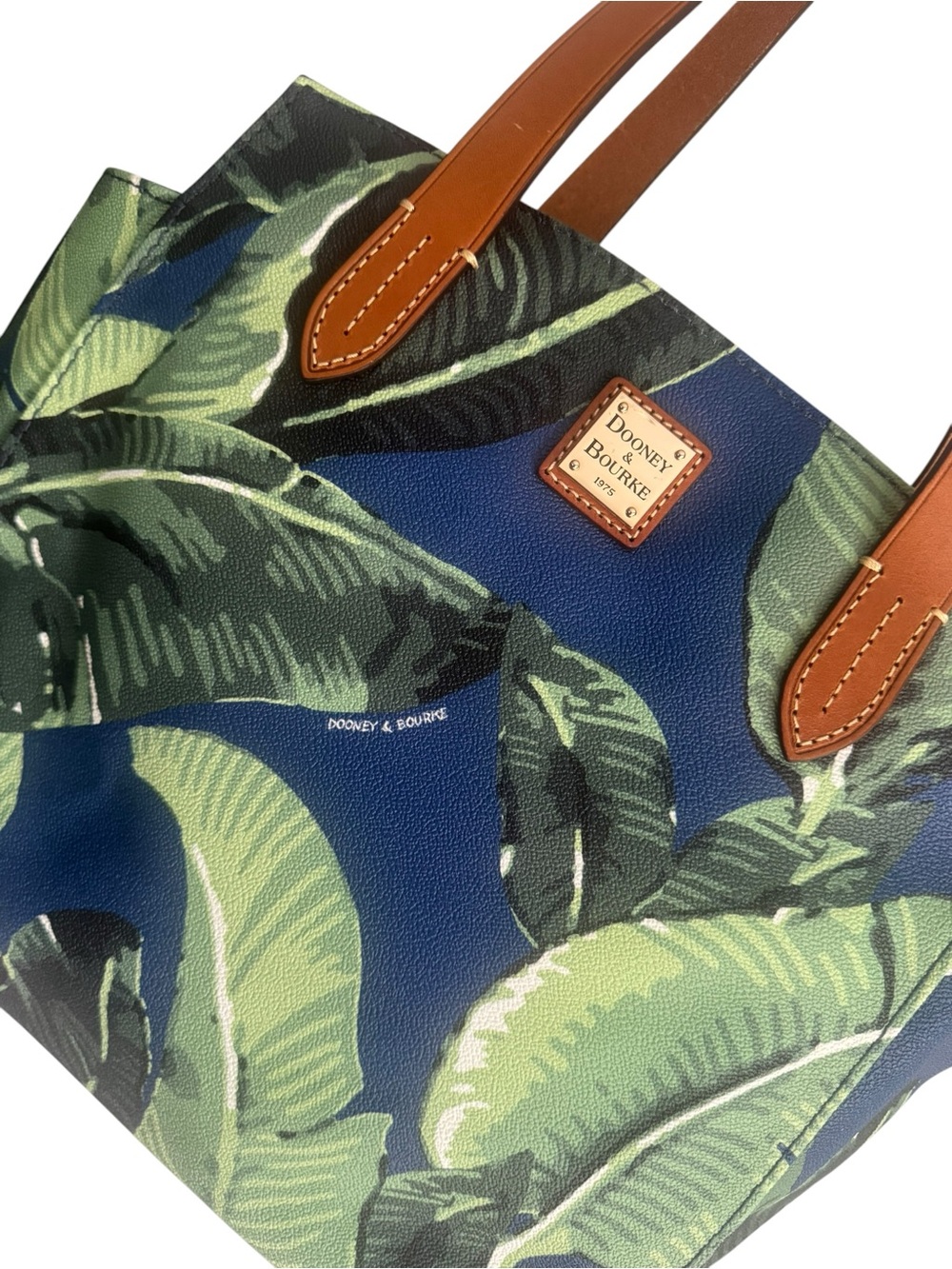 Dooney & Bourke Banana Leaf Print Tote — Navy with Tan Trim